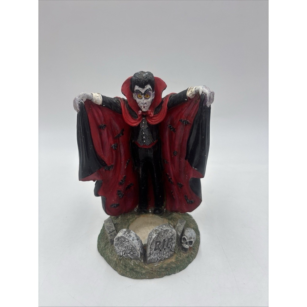 Vintage Vampire Dracula Statue Halloween Tea Votive Candle Holder Fright Light
